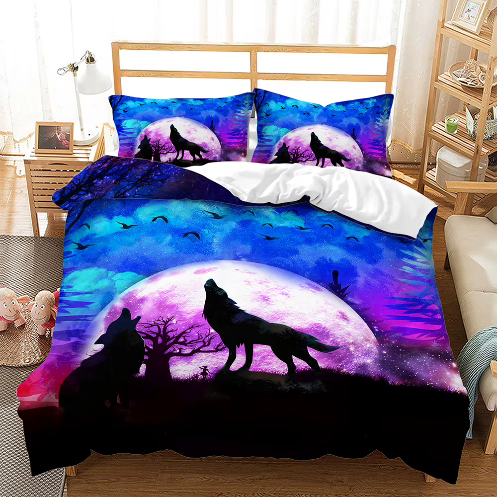 Caja de Cama 3D de Vida Salvaje de Lobo con Campo de Nieve y Árbol, Conjunto de Ropa de Cama Completa para Cama Twin/Queen/King — imagen 2