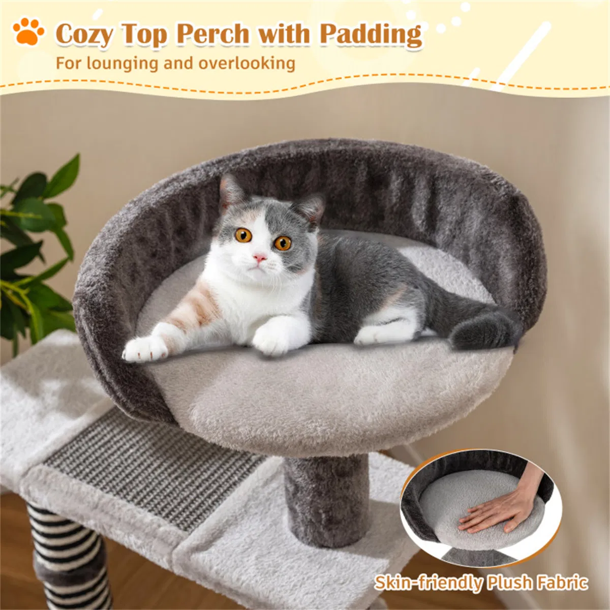 37" tall Cat Stairs with Scratching Mats - 3-Tier Perches, Spring Ball & Dangling Toys for Cats — image 7