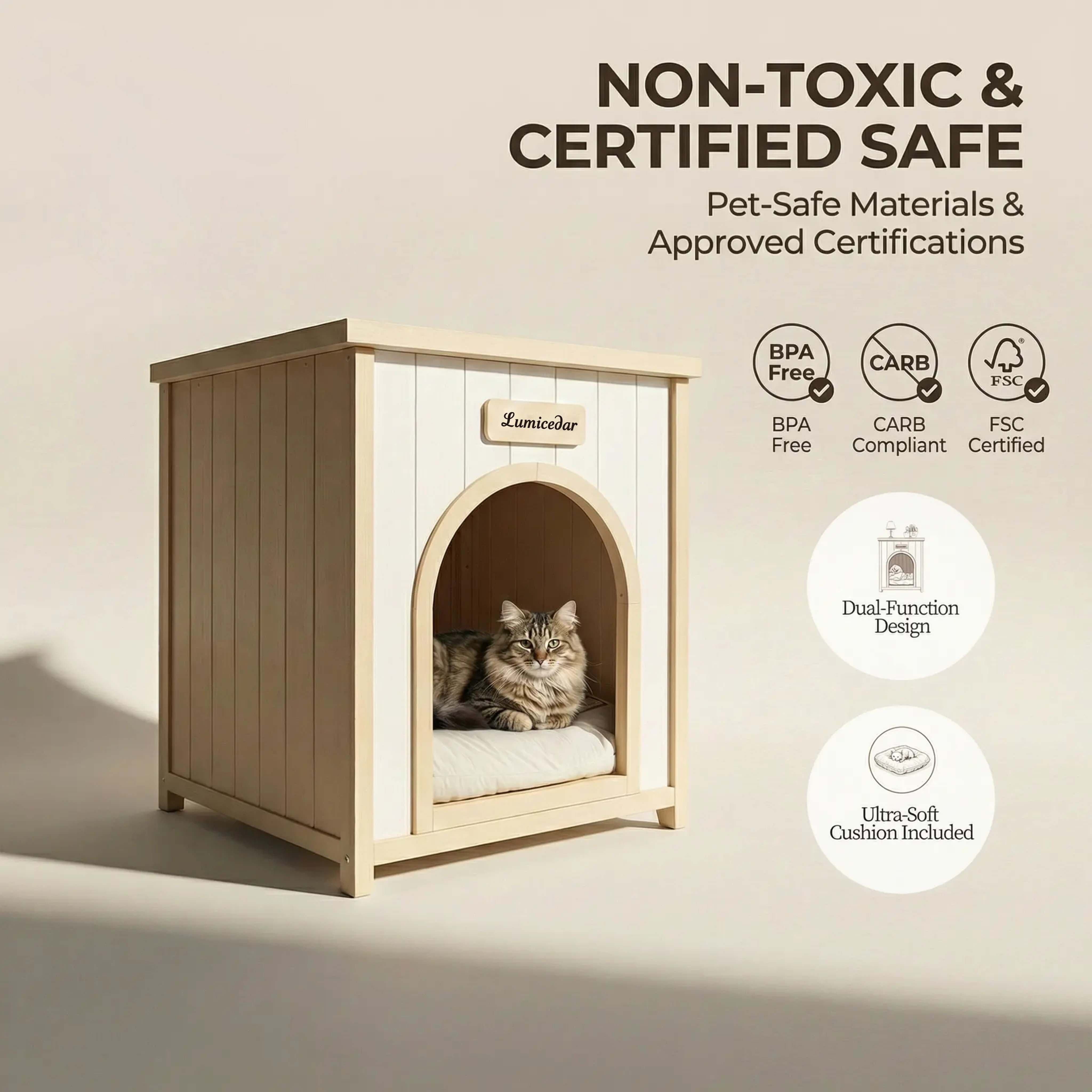 Modern Indoor Wooden Dog House with Removable Cushion – Solid Cedar Pet House for Small Dogs & Cats, Furniture-Grade Scandinavian Design — image 7