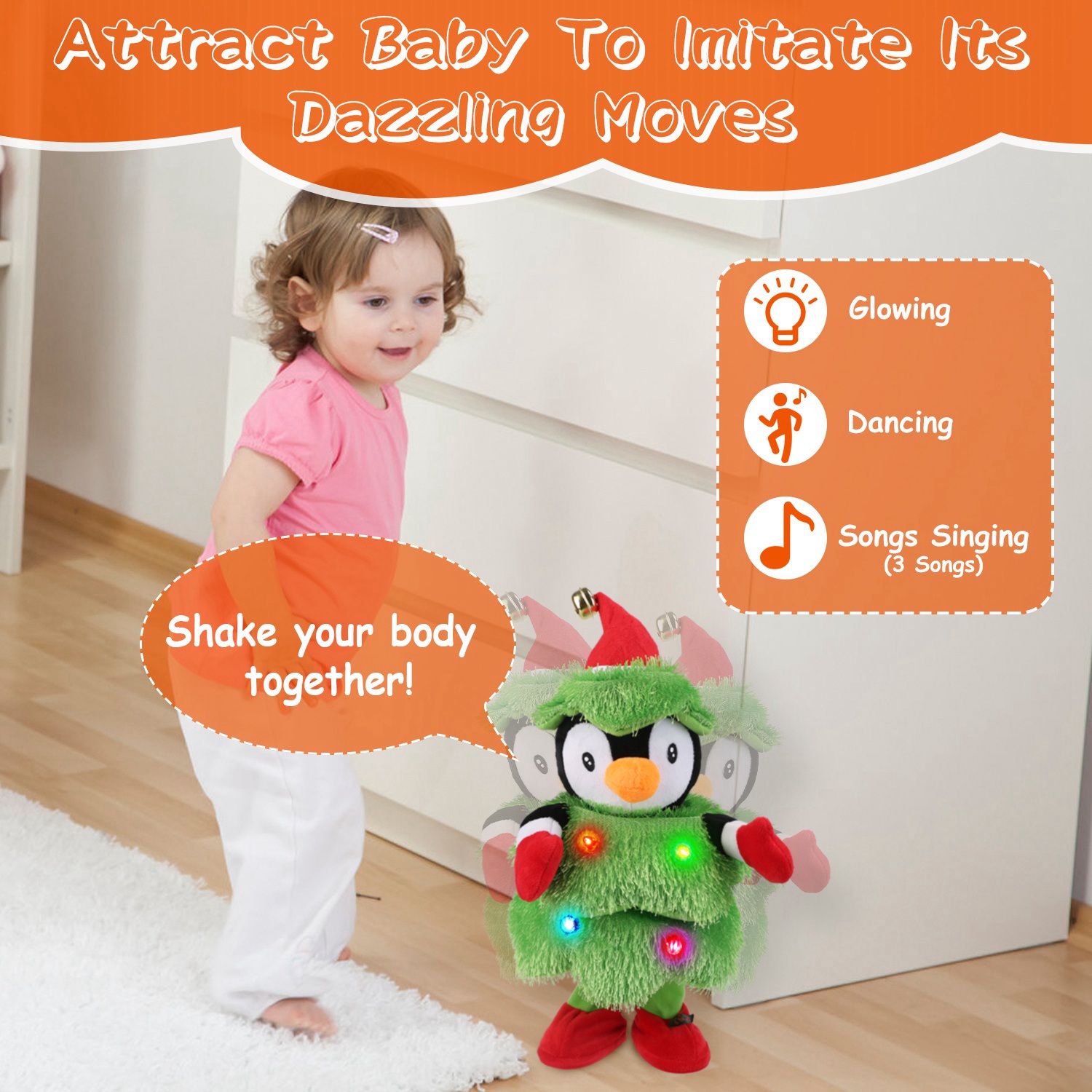 Plush de Elefante o Pinguino o Niño de Nieve con Movimientos Eléctricos que Baila, Canta y Habla Interactivamente con Canciones Divertidas para Regalos Navideños para Niños — imagen 11