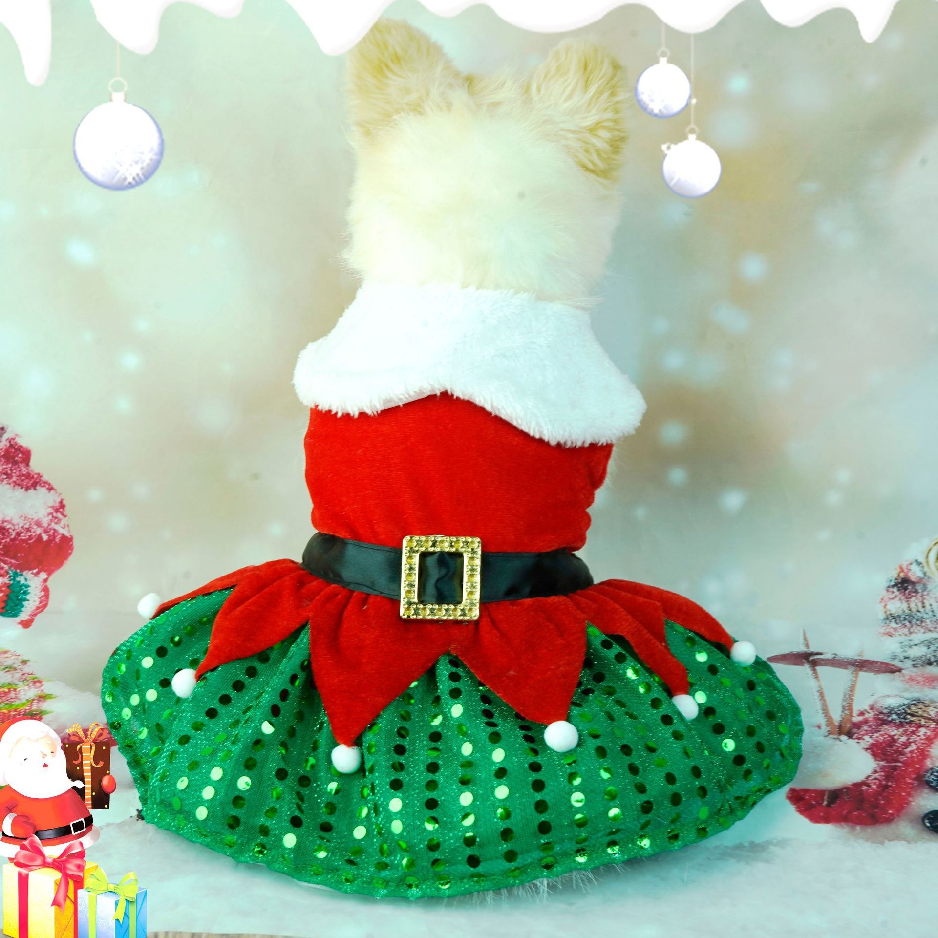 Ropa Navideña para Perro: Traje de Santa Claus de Terciopelo Dorado — imagen 5