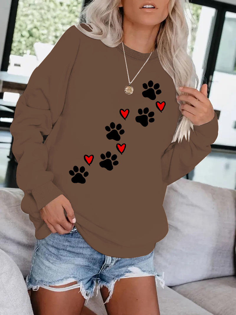 Cat paw print round neck fleece hoodie — image 9