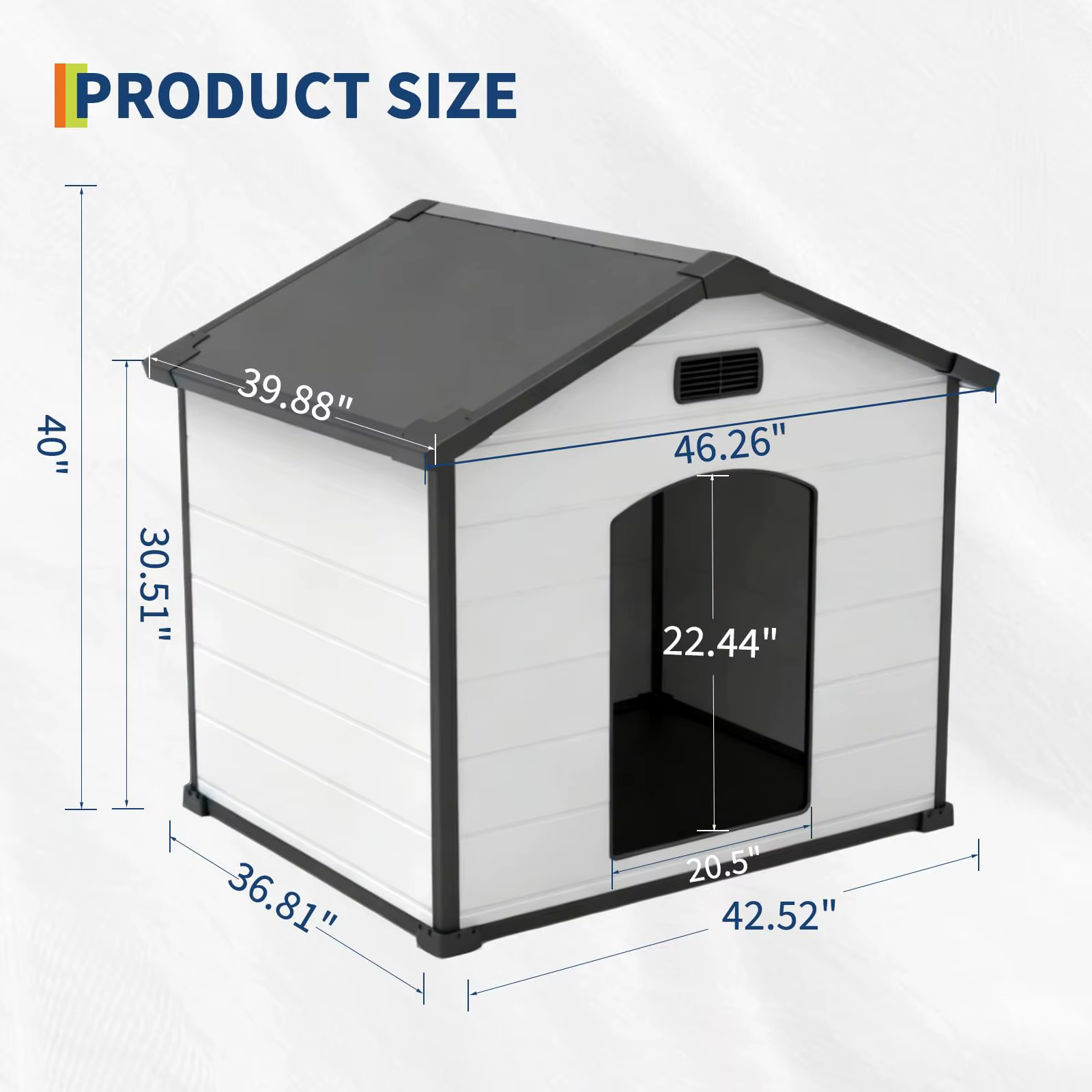 Outdoor Dog House, Waterproof Insulated Dog Kennel with Elevated Floor and Removable Roof, Durable Plastic Pet Shelter for Backyard, for Large Dogs, 46" L x 40" W x 40" H, Cement Gray — image 7