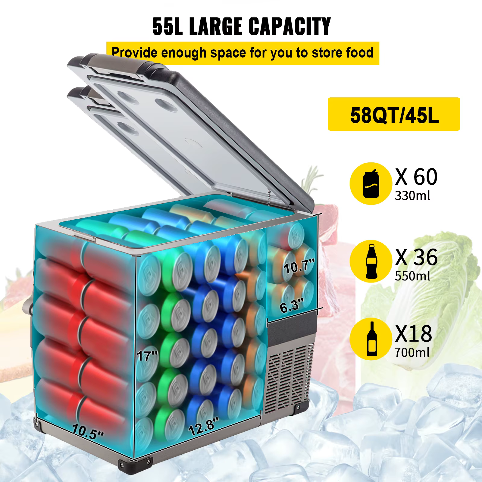 SucceBuy 20L 22L 35L 45L 55L Car Refrigerator Mini Fridge Freezer Portable Compressor Cooler DC 110-240V Ice Box for Camping — image 3