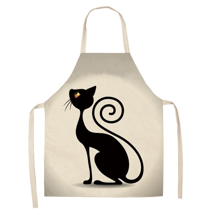 Cat Kitchen Aprons For Women Cotton Linen Bibs Household Cleaning Pinafore Home Cooking Apron kids kitchen barber — image 14