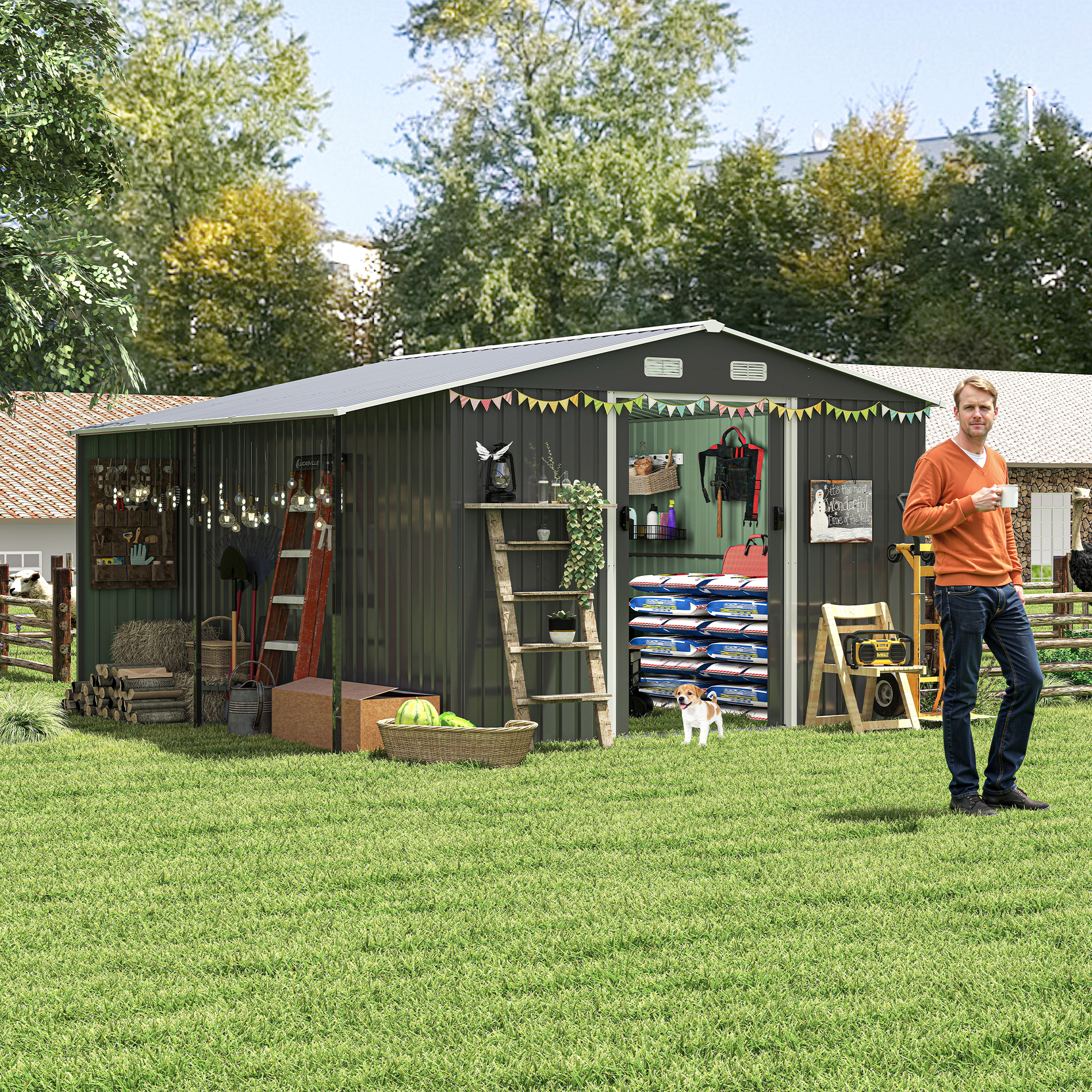 Almacén de Exterior Grande, Cobertizo Metálico Extra Grande con Puertas y Ventanas Conectables, Ideal para Jardín, Patio, Almacenamiento de Herramientas y Gallineros — imagen 1
