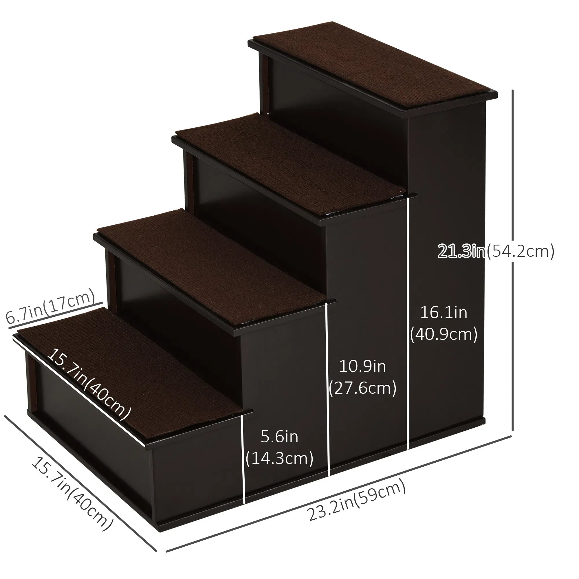 4 Levels Wooden Dog Steps Pet Stairs for High Bed, Cat Ladder for Bed Couch with Non-Slip Carpet, Dark Coffee — image 4