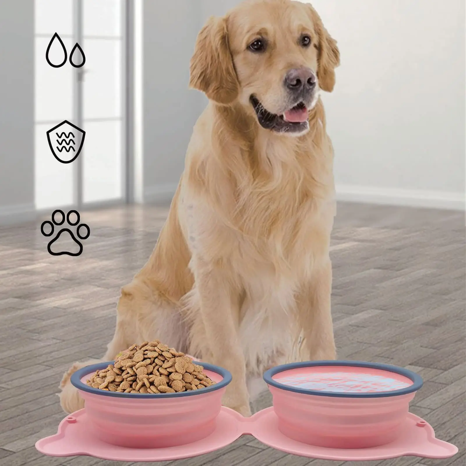 Collapsible Silicone Double Dog Bowl, Travel Dog Bowl, Collapsible Slow Feeder Bowl, Spill and Anti-Flip Mat — imagen 6