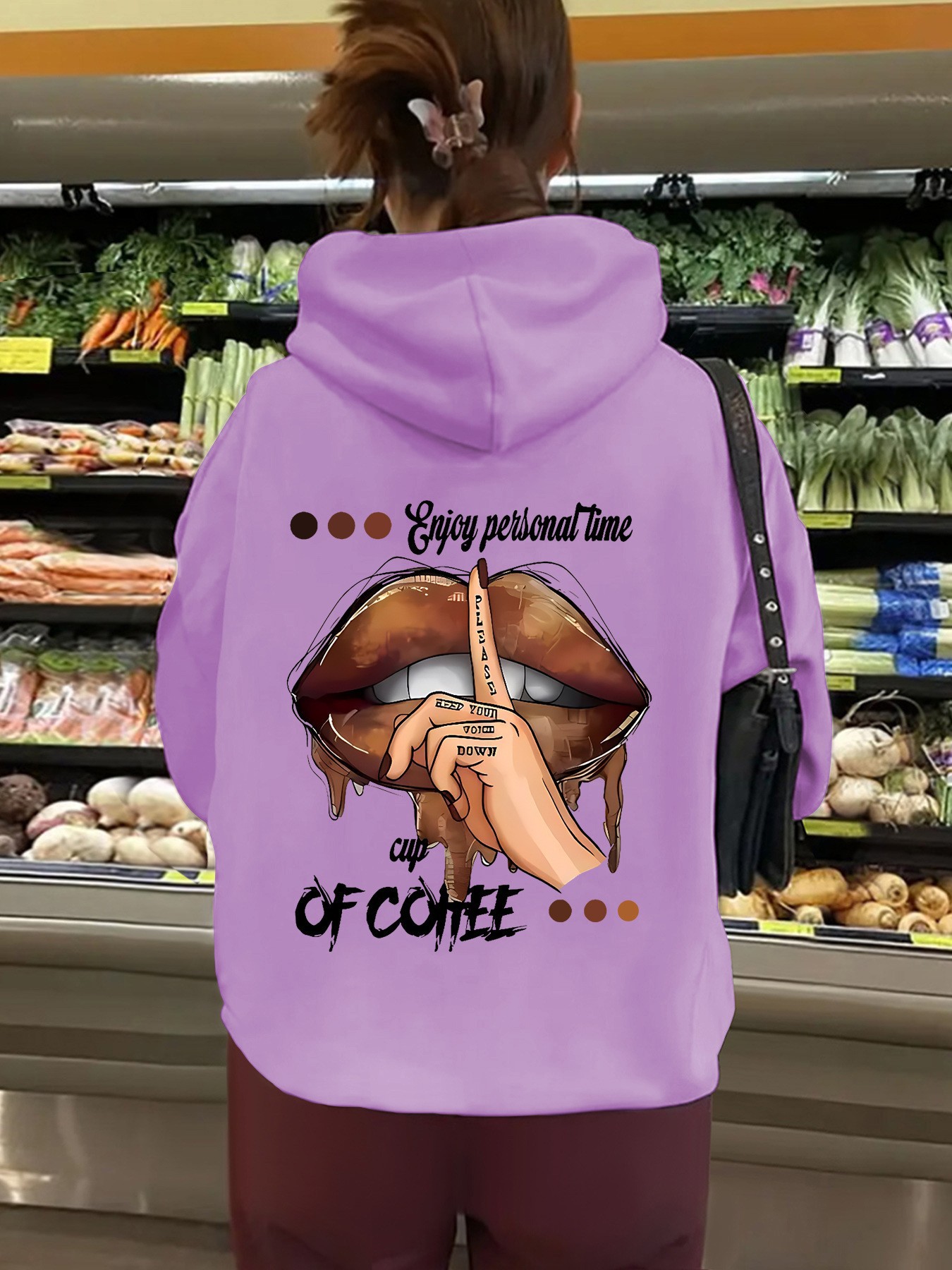 Women's Hooded Long Sleeve Fleece Sweatshirt with Kangaroo Pocket and Print Design — image 12