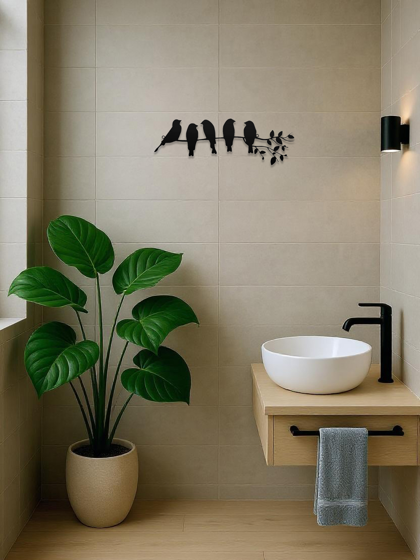 Arte de Pared con Pájaros en Metal, Decoración de Madera con Aves — imagen 2