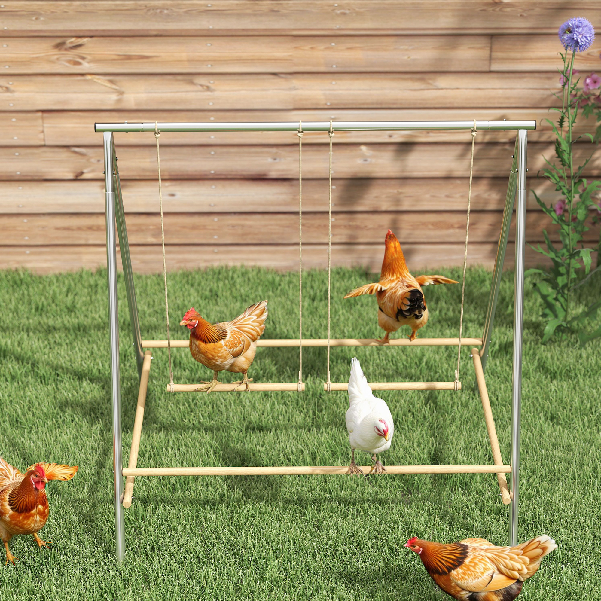 Percha para Pollos - Barra de Descanso con 2 Sillas de Balance, Accesorios para Gallinero — imagen 3