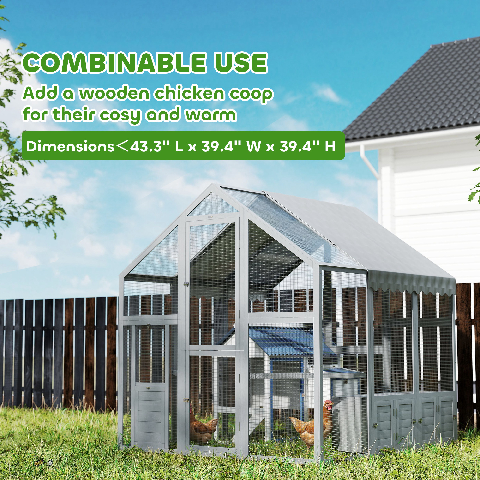 Paddock de Madera Grande para Pollos con Cubierta Impermeable y Resistente a UV, para 6-8 Pollos, para Jardín o Granja, 5.5 x 6 x 6 — imagen 3