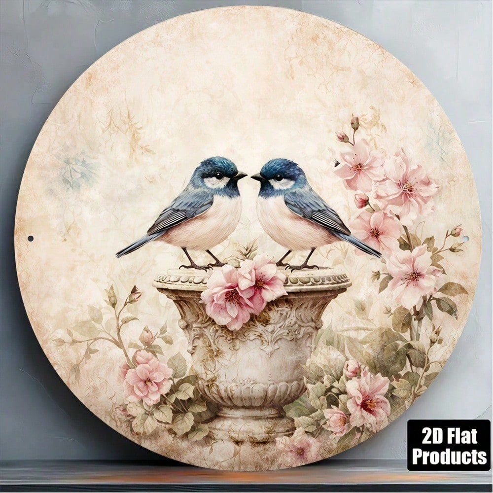 Vintage Bird & Flower Round Sign 8x8in Chinese Style Yard Decor — image 6