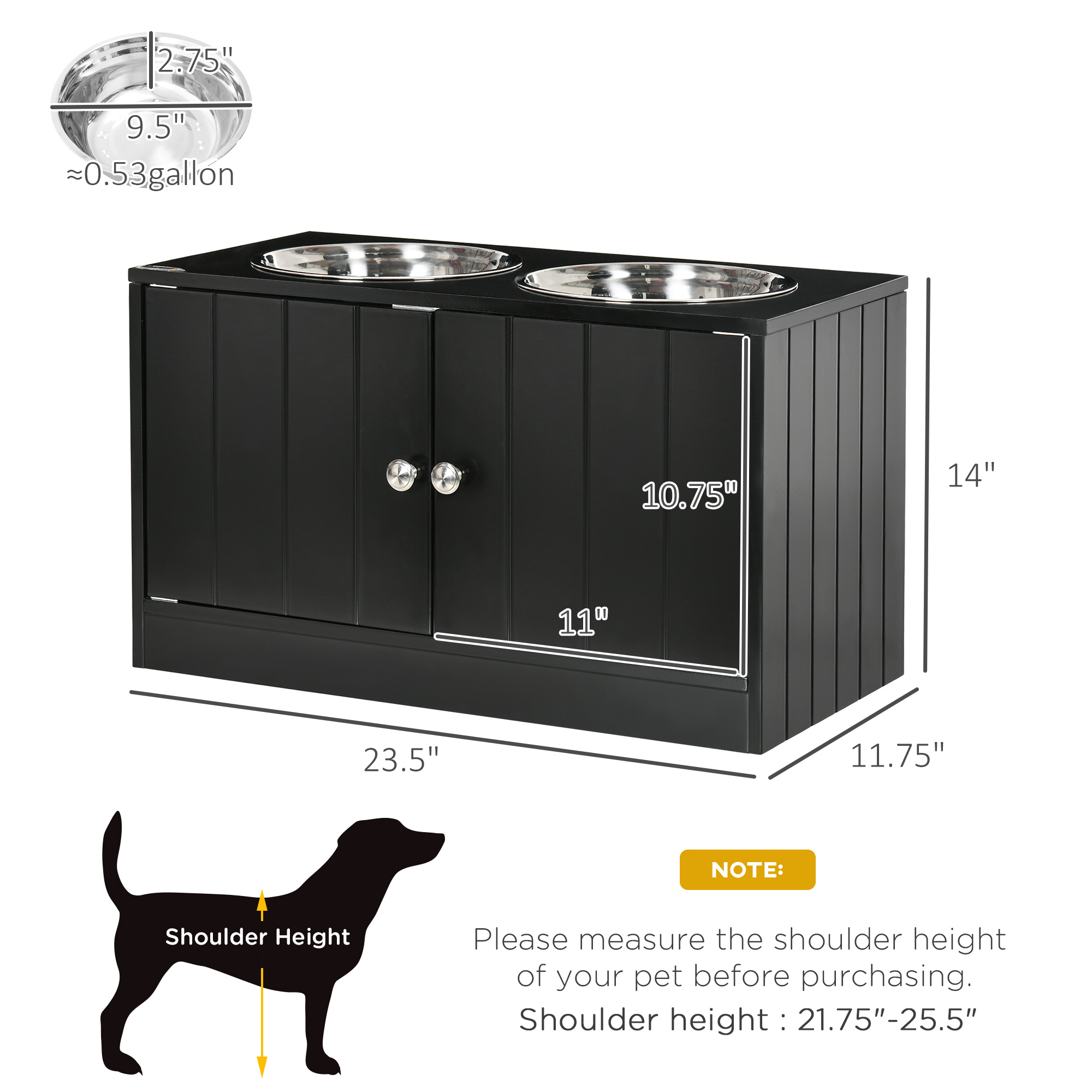 Bandejas de Alimento para Perros Grandes con Armario de Almacenamiento de 44L, Soporte Elevado para Comida y Agua, Negro — imagen 6