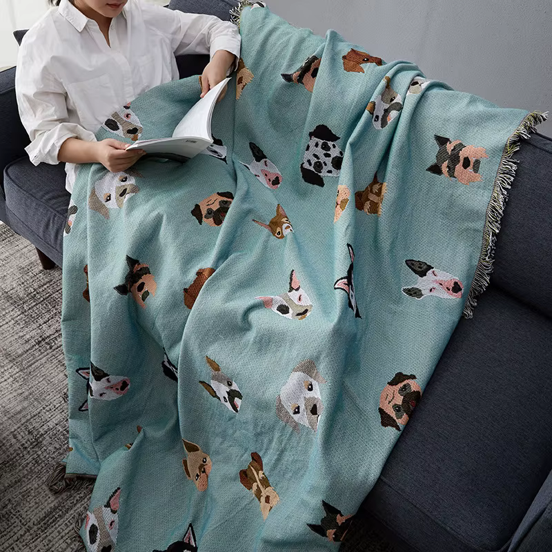 Cobertor de punto con diseño de perros adorables, multifuncional, universal y antideslizante para sofá, cama y viajes — imagen 3
