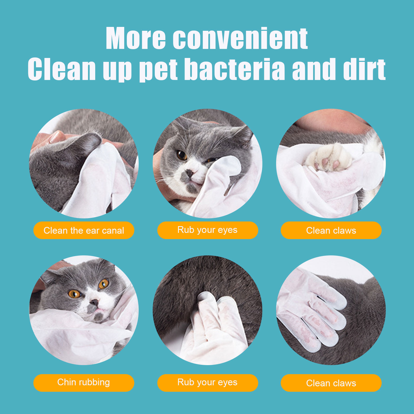 Pet Herbal Gloves, Cleaning Wipes No-Bath No-Wash Non-Woven Gloves For Feline Handling — image 5