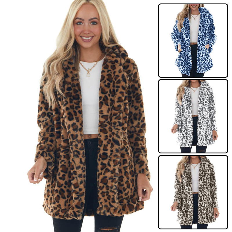 Chaquetón de moda con estampado de leopardo en pelo de conejo, largo medio — imagen 1