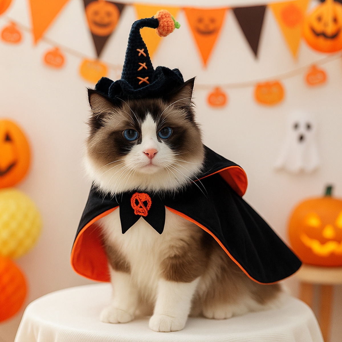 Pet Hair Knit Pumpkin Wizard Hat for Small Dogs and Cats, Halloween Pet Costume, Dog and Cat Hat — image 2