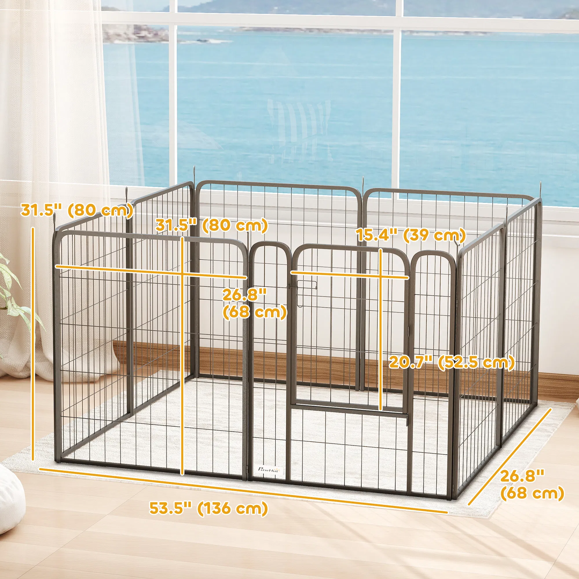 31.5" Dog Playpen Indoor Outdoor, Portable Foldable 8 Panels Pet Playpen with Door & Strap for Medium Dogs — image 2