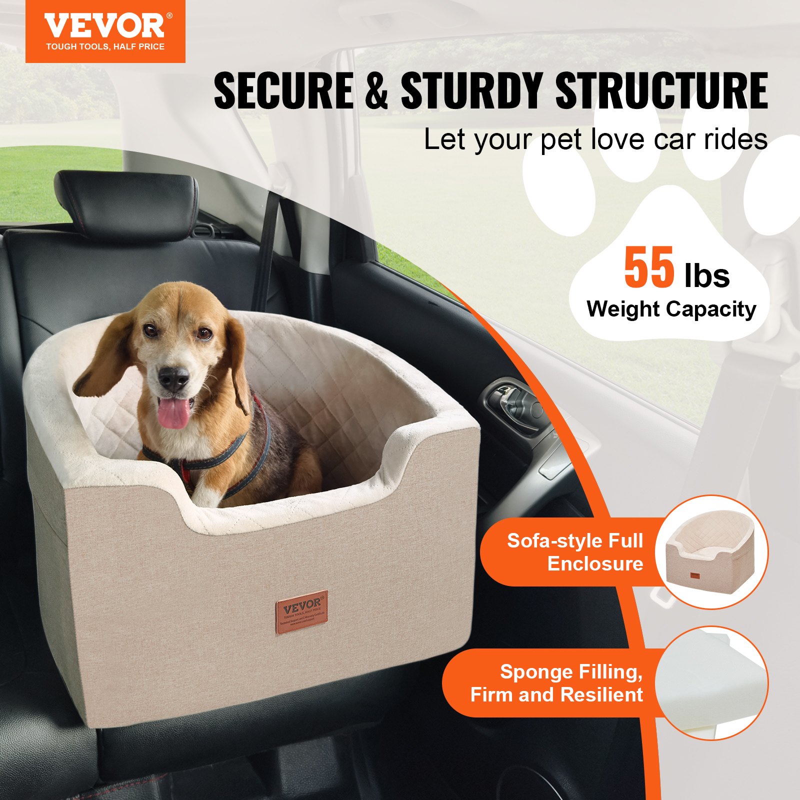 VEVOR Dog Booster Car Seat Pet Car Seat For Small Medium Dog Up To 55 Lbs Brown — imagen 1