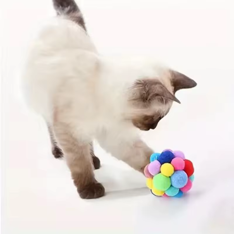 Hot Cat Toys Pet Toy Cat Plush Ball Toys Pet Bouncy Bell Ball Toy Colorful Pompoms Pet Supplies Random Color — image 5