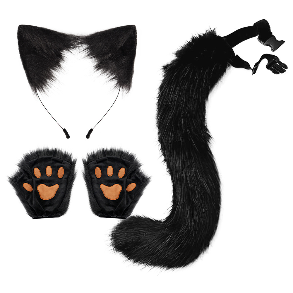 Halloween DIY Animal Ears Headband Cosplay Realistic Cat Set Paw Gloves Fingerless Gloves Cos Accessories — image 8