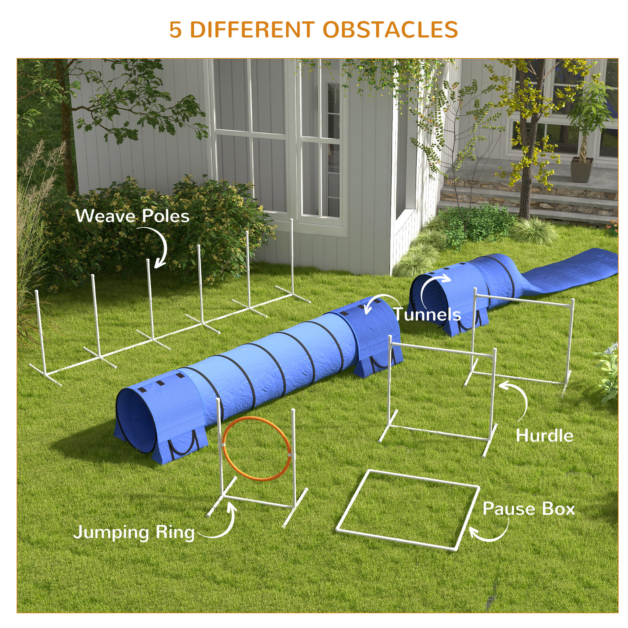 Equipo de Entrenamiento de Agilidad para Perros 7pcs con Túneles, Varillas de Tejido y Obstáculos Ajustables — imagen 2