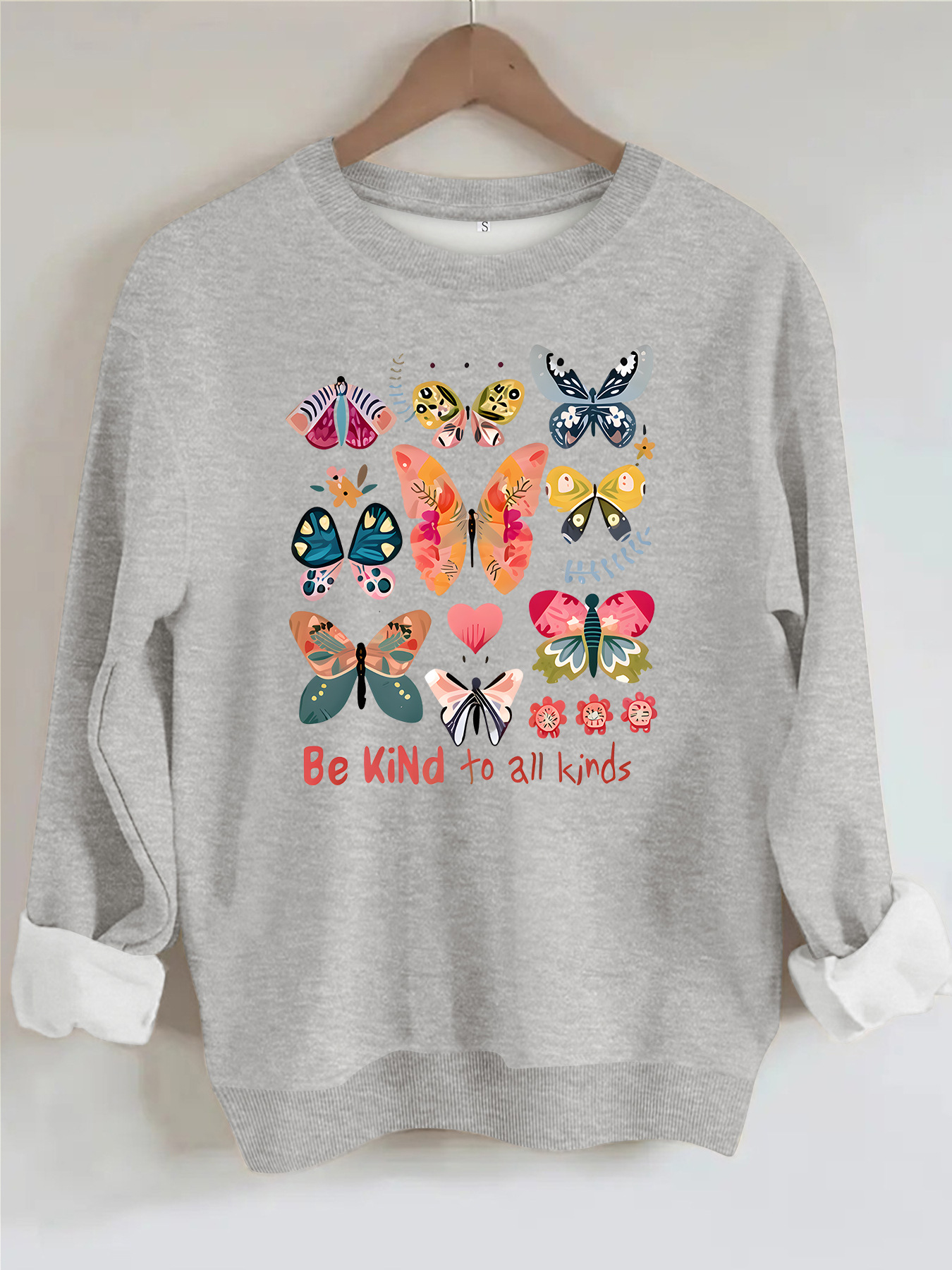 Butterfly and Goodwill Text Printed Round Neck Hoodie for Women — image 11
