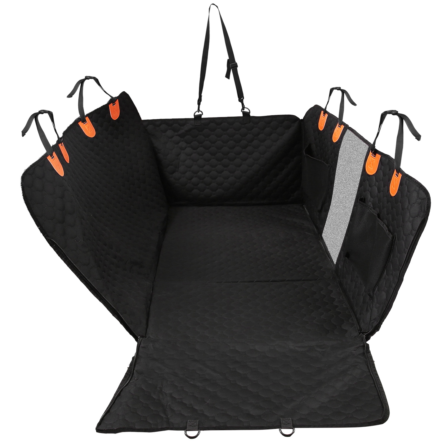 Cubierta de Asiento para Perros con Ventana de Malla y Bolsas de Almacenamiento con Cerradura, 600D Tela de Cuero de Oso Impermeable con Deslizadores para Coches, Camiones y SUVs — imagen 9