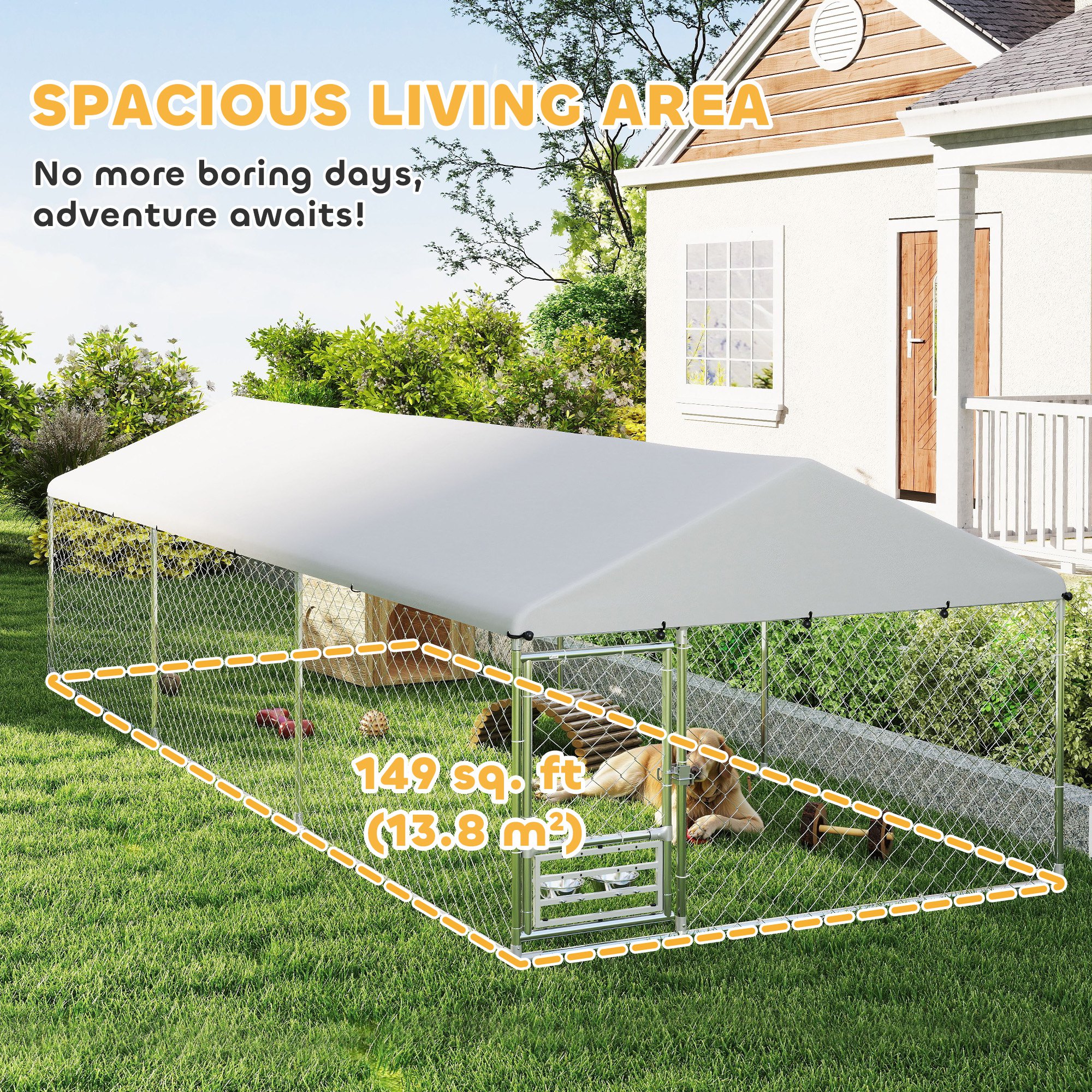 Outdoor Dog Kennel with Adjustable & Rotatable Bowl Rack, Waterproof Cover, Secure Lock, 19.7 x 7.5 x 5.2 — image 4