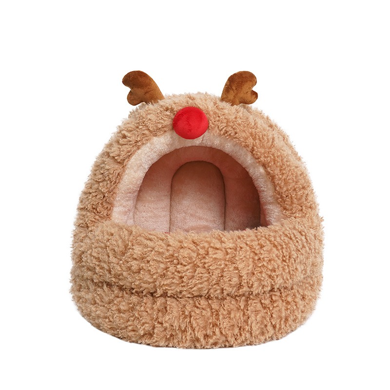 Zeze elk yurt cat nest winter warm cat large space semi-enclosed removable and washable pet nest mat — image 1