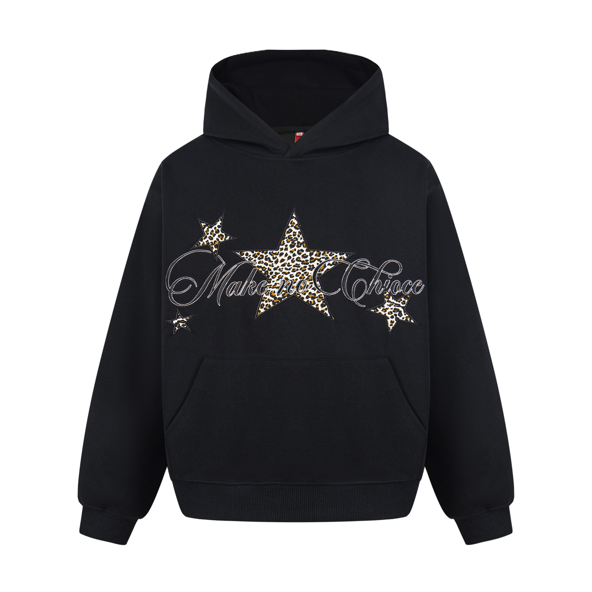 Leopard Print Star Letter Embroidery Unisex Loose Heavyweight Casual Hoodie — image 4