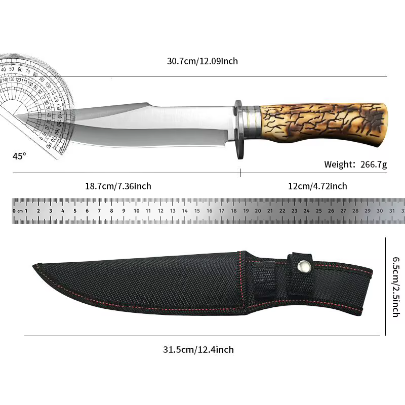 This stainless steel survival knife, equipped with a durable sheath, is invaluable for constructing shelters during outdoor — image 6