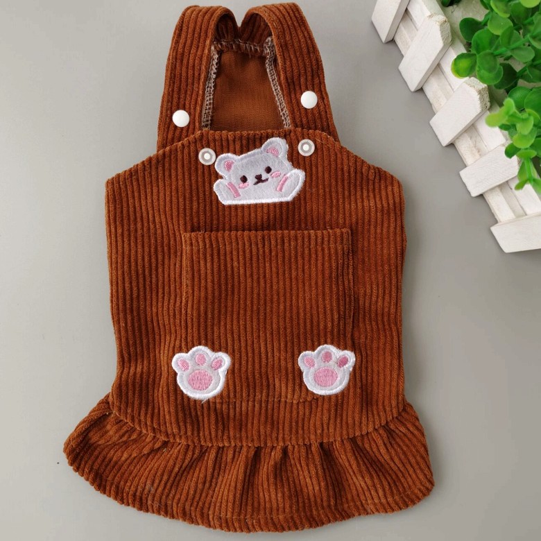 Pet Spring and Autumn Bears Embroidery Corduroy Strap Dress Cat Dog Clothes Teddy Korean Bibear Pomeranian VIP — image 5