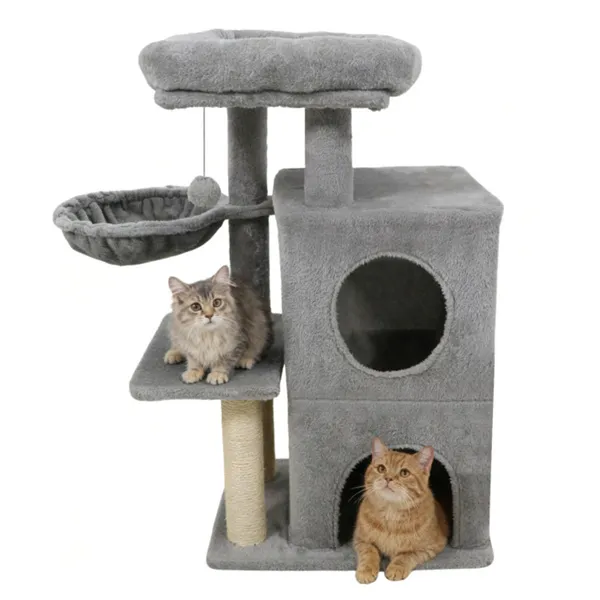 Árbol de Gatos Gris Claro 33.5" con Niveles Múltiples, Condo de 2 Niveles, Postes de Rastrillado de Sisal y Dispositivo Antiderrumbe para Gatos — imagen 1