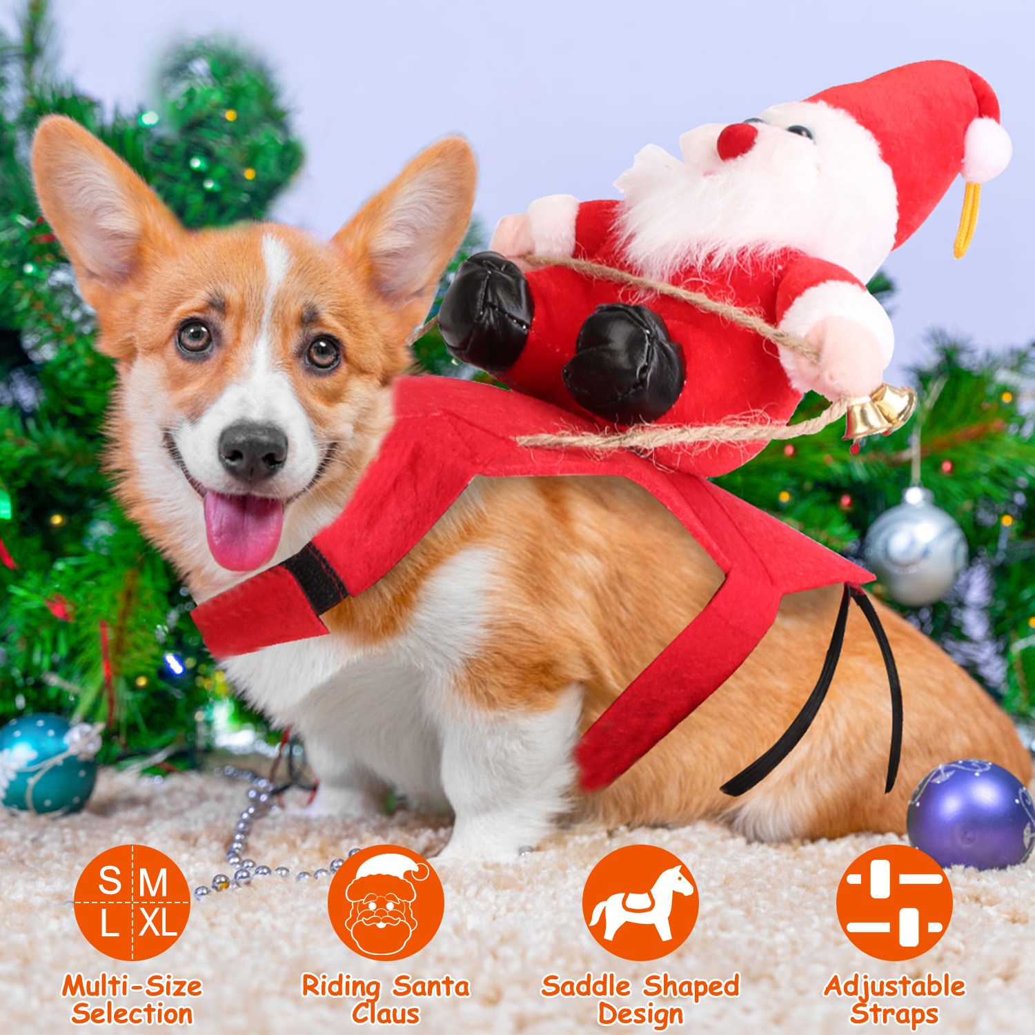 Opciones de Tamaño S-M-L-X - 1 Pieza Traje de Navidad para Mascotas - Chaqueta Roja con Patrón de Papá Noel y Campana para Perros y Gatos — imagen 6
