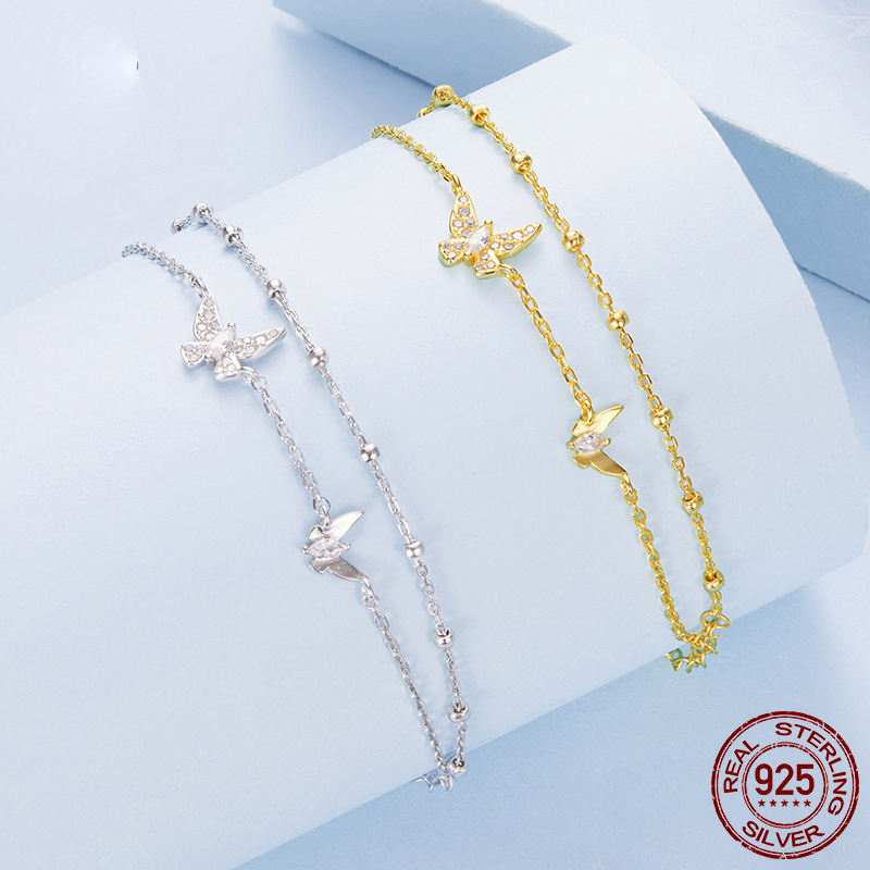 Cinturón de pulsera doble capa con mariposas en plata 925 para mujer — imagen 2