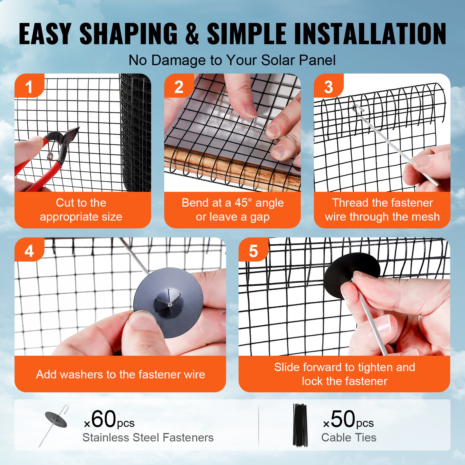 Guarda de Paneles Solares con Red de Alambre de 6 pulgadas x 100 pies, Kit de Fijación de 60 piezas de Aleación de Aluminio, Coating PVC Resistentes a la Corrosión — imagen 4
