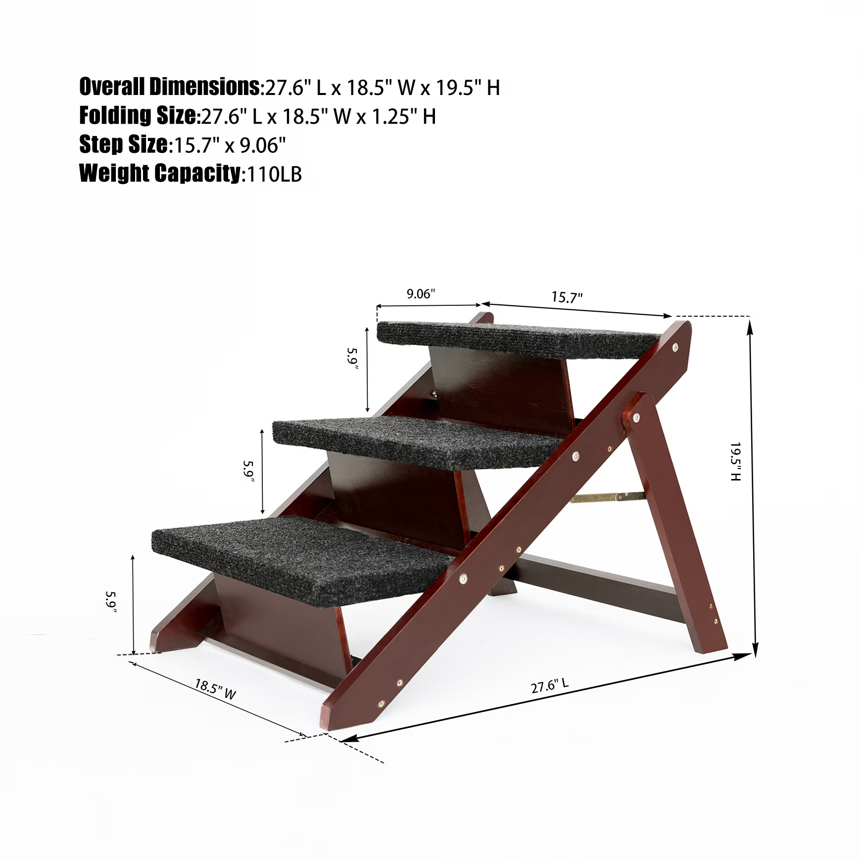Escaleras de Madera para Mascotas 3 Niveles Plegables Perfectas para Camas y Autos — imagen 3