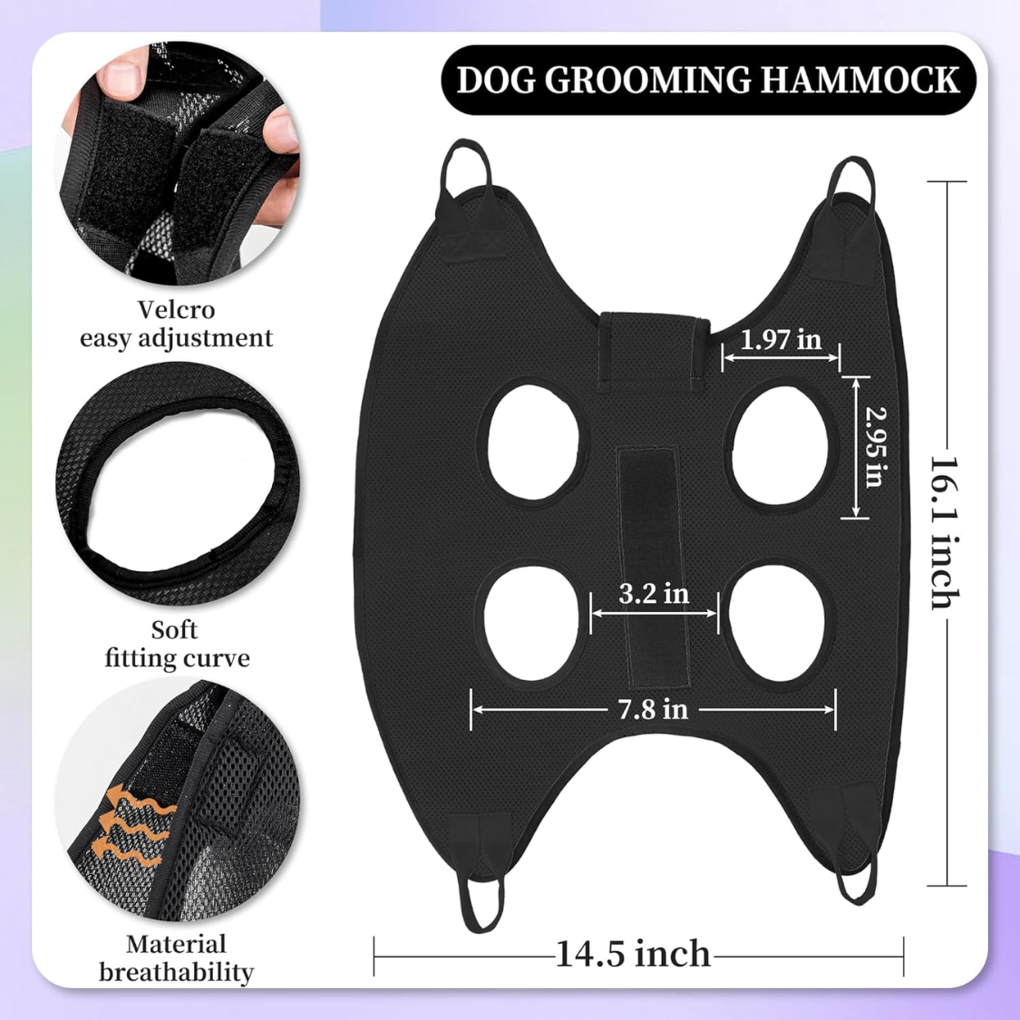 Kit de Hamaca para Grooming de Gatos y Perros hasta 12 lb, Arnesón y Sling para Corte de Uñas con Tijeras y Afilador — imagen 4