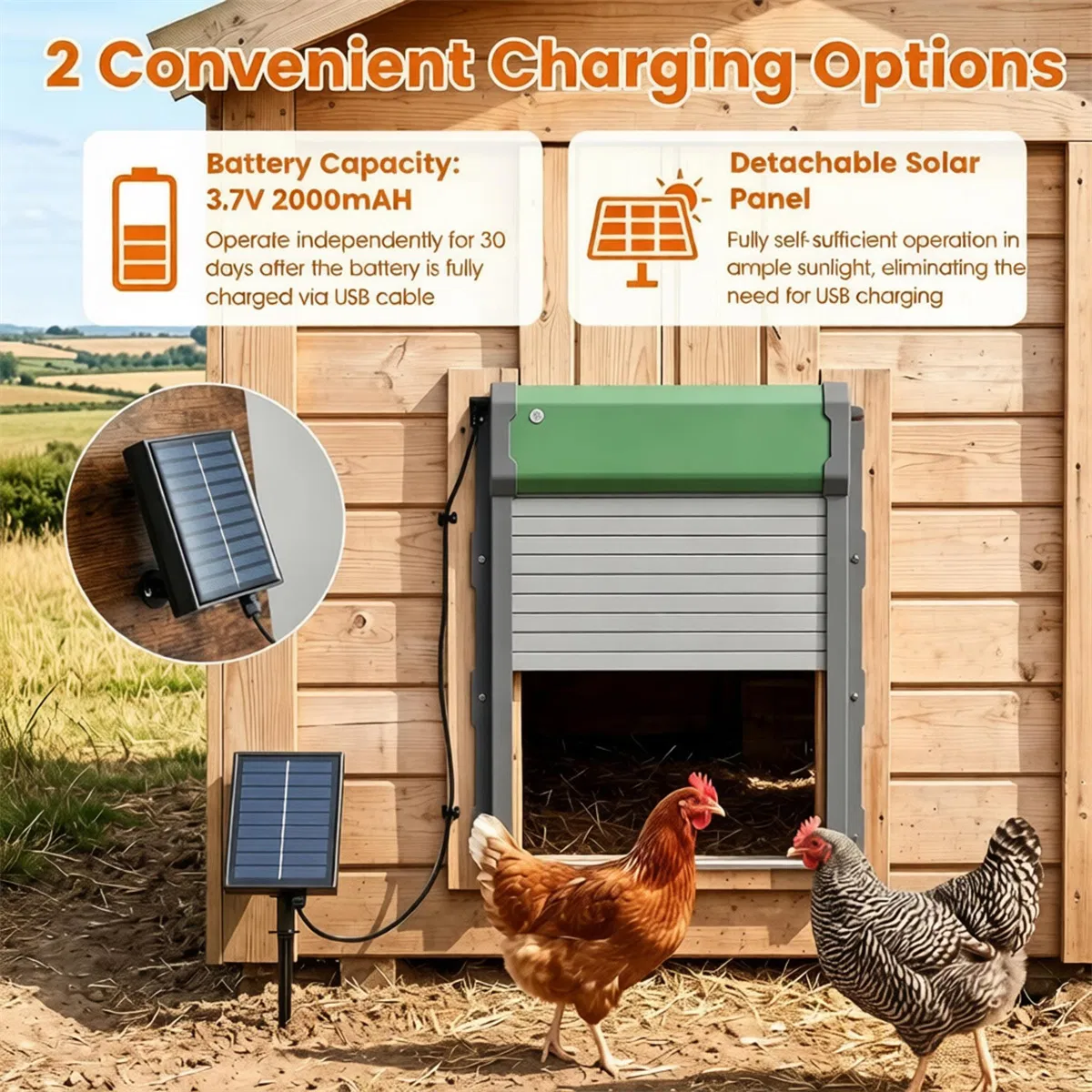 Solar Powered Automatic Chicken Coop Door with 4 Modes Light Sensor Timer Remote Control, Anti-Pinch Weatherproof Aluminum Opener for Chickens Ducks Rabbits Poultry — image 10