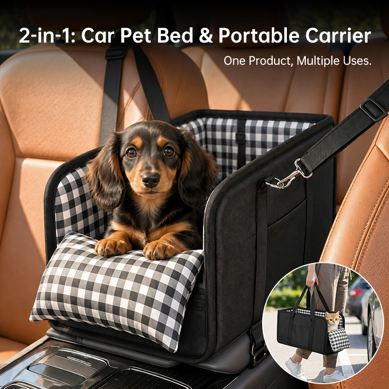 Car Mounted Pet Car Seat – Portable Small Dog Grid Seat with Soft Cushion & Seat Belt, Dog Car Accessories — image 9