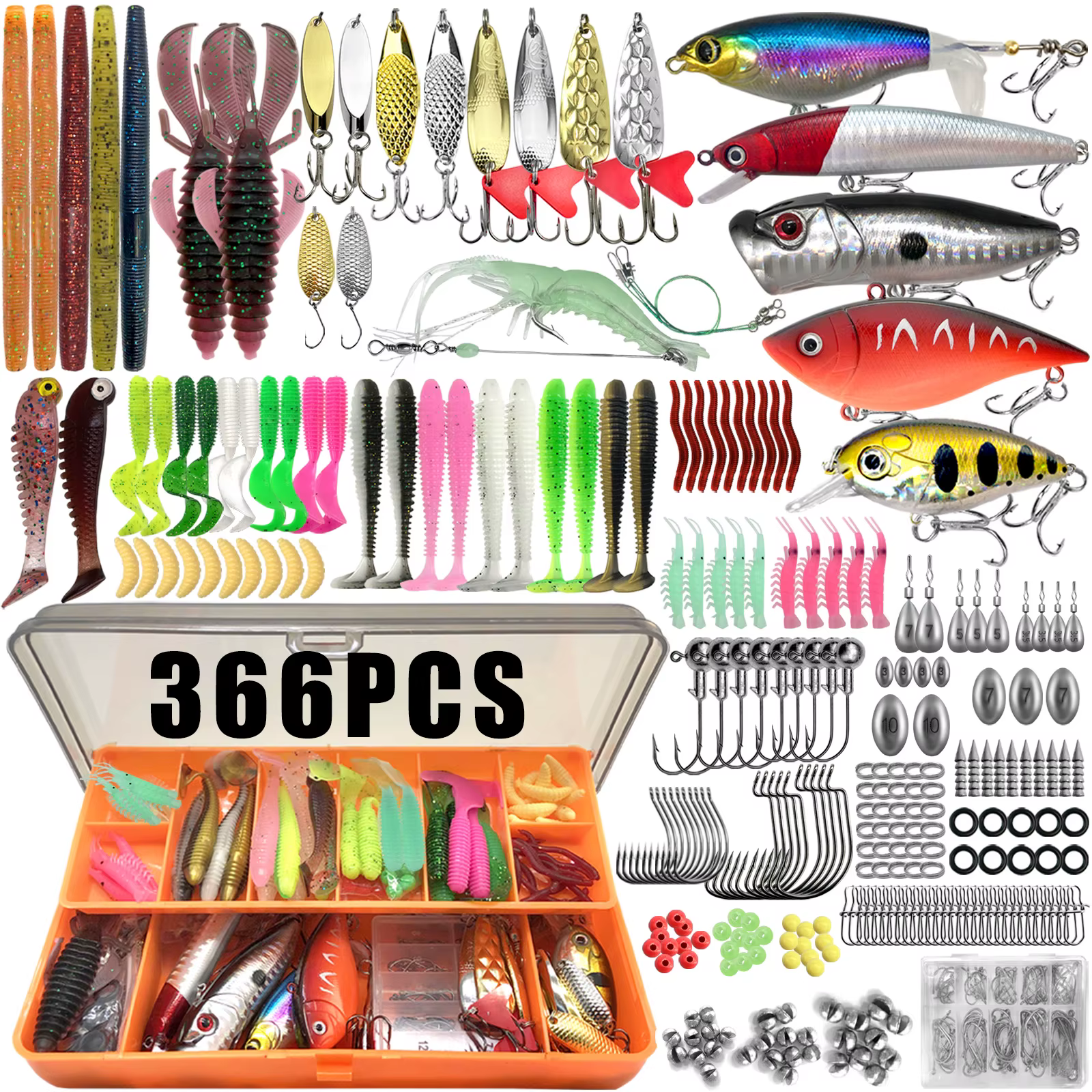 86/88/136/149/366pcs Fishing Lure Kit For Trout/Pike/Bass Multi-Lure Fishing Set Layered Tackle Pro Gear Tackle Box — imagen 3