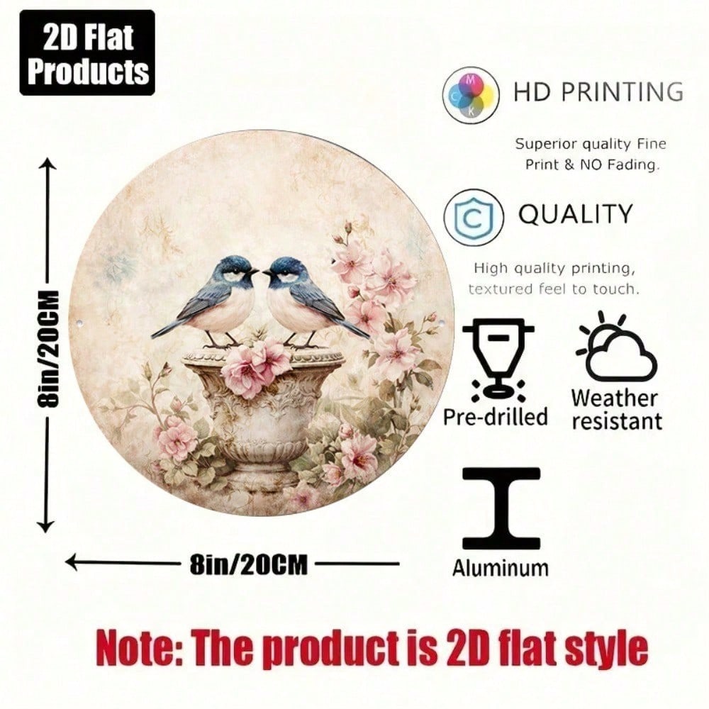 Vintage Bird & Flower Round Sign 8x8in Chinese Style Yard Decor — image 7