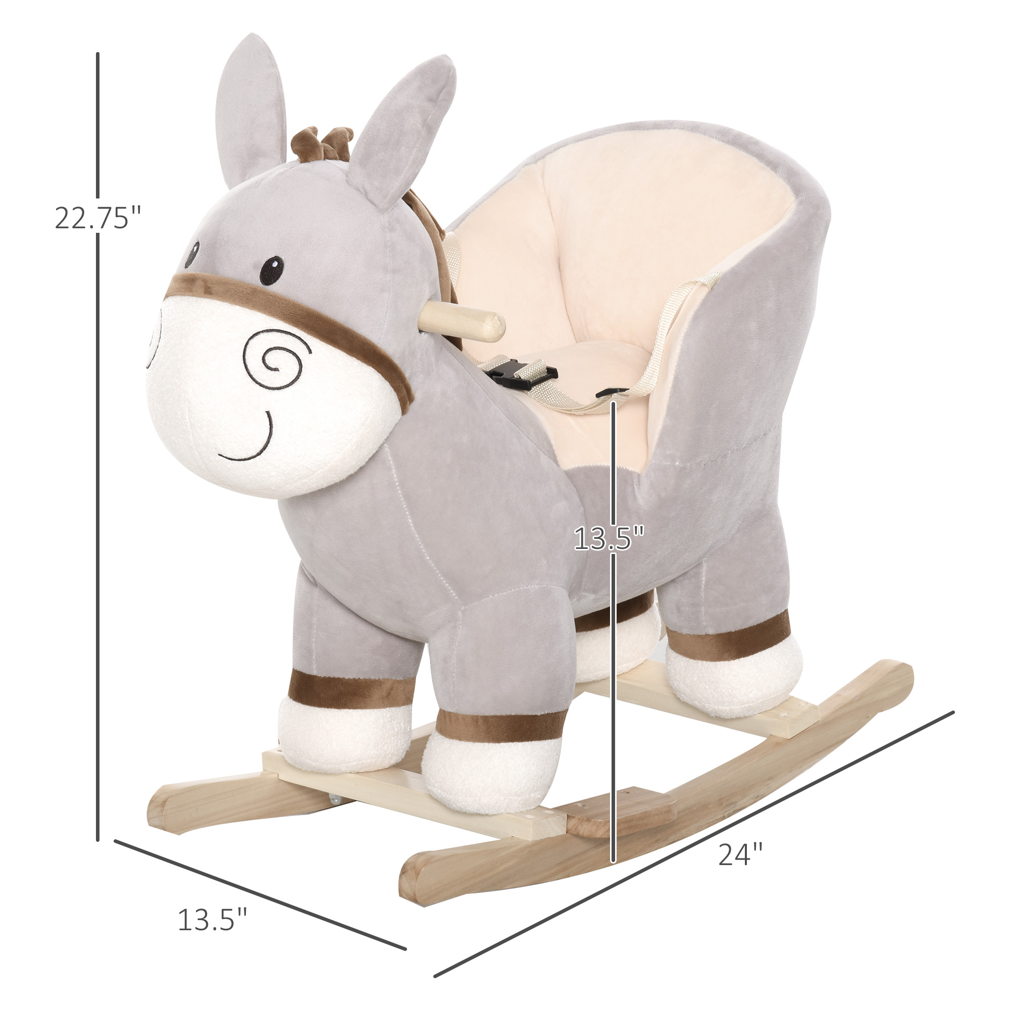 Kids Rocking Chair, Plush Ride On Rocking Horse Donkey With Sound, Wood Base Seat, Safety Belt, Baby Toddler Rocker Toy For 18 - 36 Months, Gray — image 2