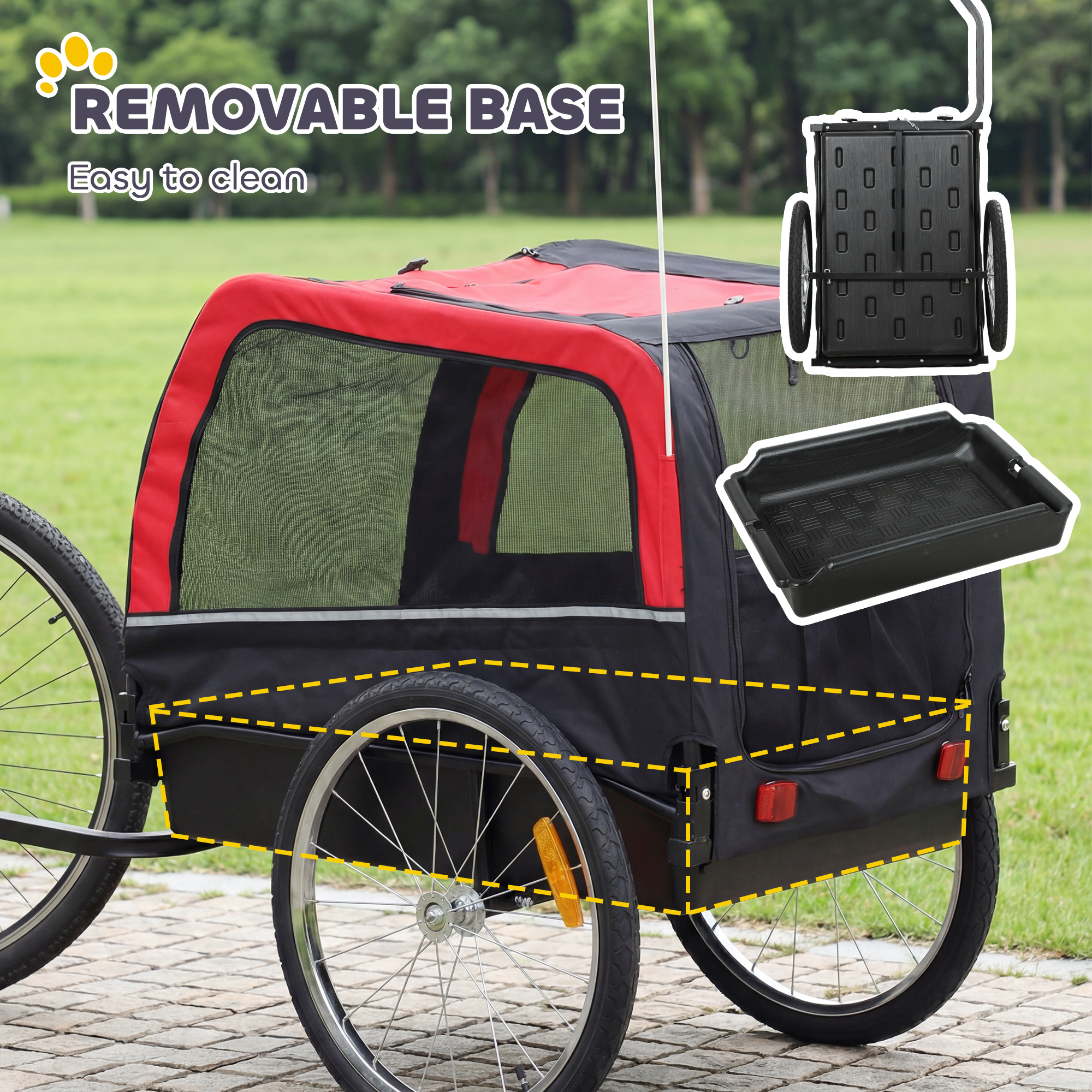 Remolque para Perros de Bicicleta, Transportador de Mascotas con Llantas de Aire de 20", Ruedas Fáciles de Soltar, Reflejos y Bandera — imagen 7