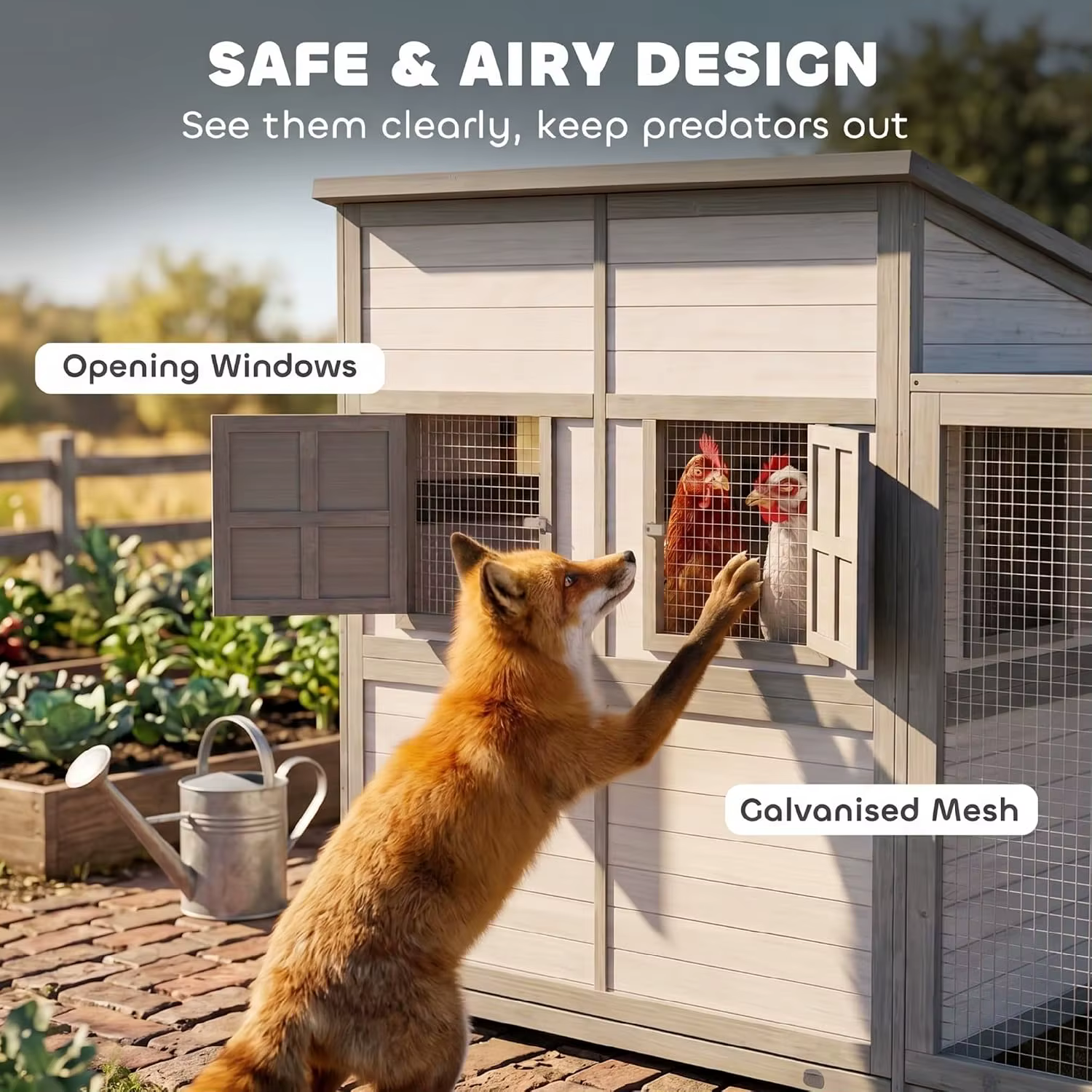 Walk-In Poultry Hutch Outdoor Chicken House, Nesting Box, Pull-Out Tray, Ventilated Windows, Ramp for Duck Rabbit — image 6