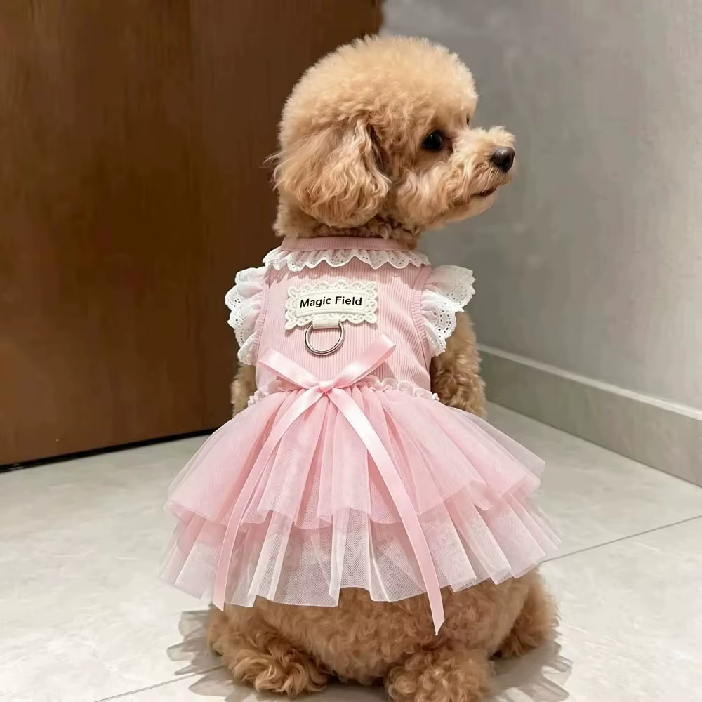 Vestido de Tutu de Encaje Rosa para Mascotas: Cómodo, Transpirable, Princesa de Gato, Ropa de Verano — imagen 4
