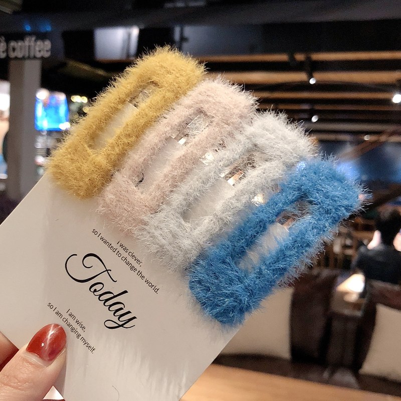Par de Broches Geométricos Cuadrados Estilo Coreano Minimalista de Pelo Sintético Tipo Conejo, Broche Para Cabello Femenino, Accesorios Para el Cabello — imagen 2