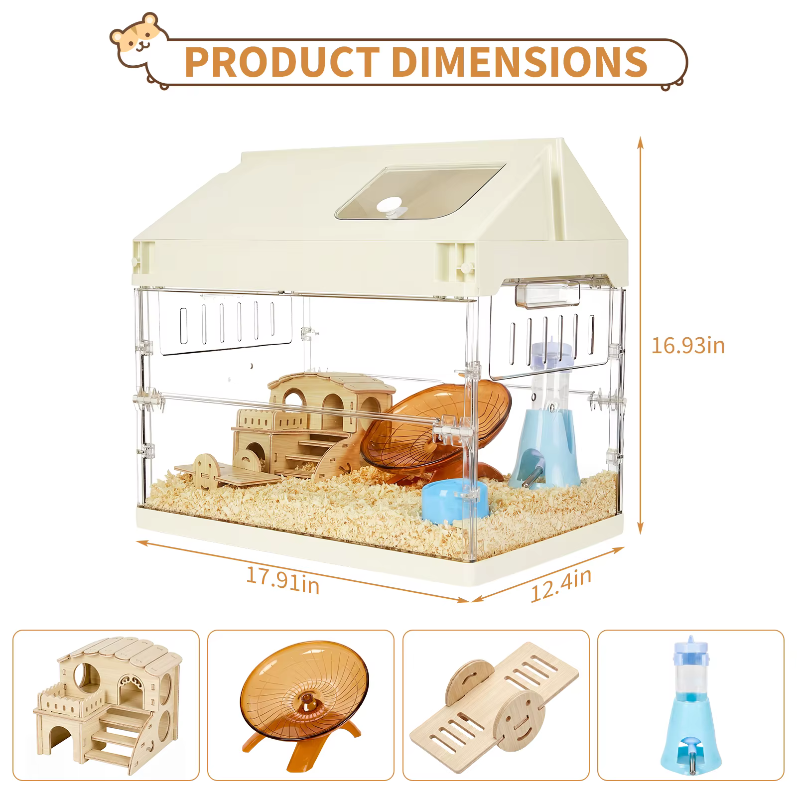 Kit de Caja para Roedores Resistentes al Mordisqueo - Entorno Grande para Conejo de Paja, Chinchilla, Erizo, Rata y Ratón con Plataforma, Rueda, Botella de Agua, Escondite y Tazón - Dimensiones: 45.2×31.4×44.1cm — imagen 2
